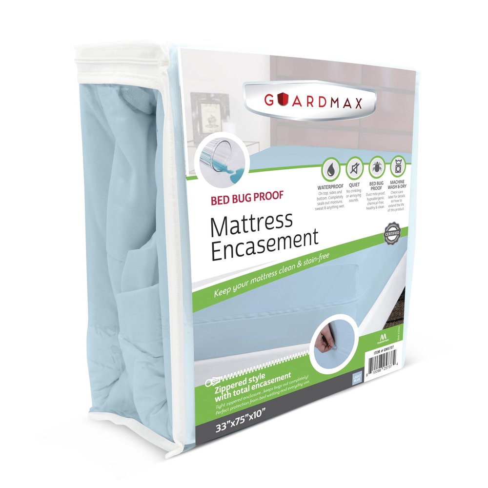 Guardmax Jersey Knitted Cot Size Zippered Mattress Encasement - Waterproof & Bed Bug Proof Mattress Protector - Comfortable, Soft, and Noiseless Zippered Bedding - Dust Mite Proof (33 x 75 x 10)