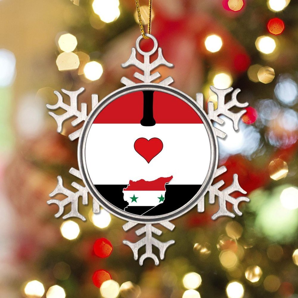 Zyadsinoudor Christmas Snowflake Ornament Syria Flag Holiday Keepsake I Love My Country 3 Inch with Single Sided International Holiday Ornament for Decorating Christmas Home