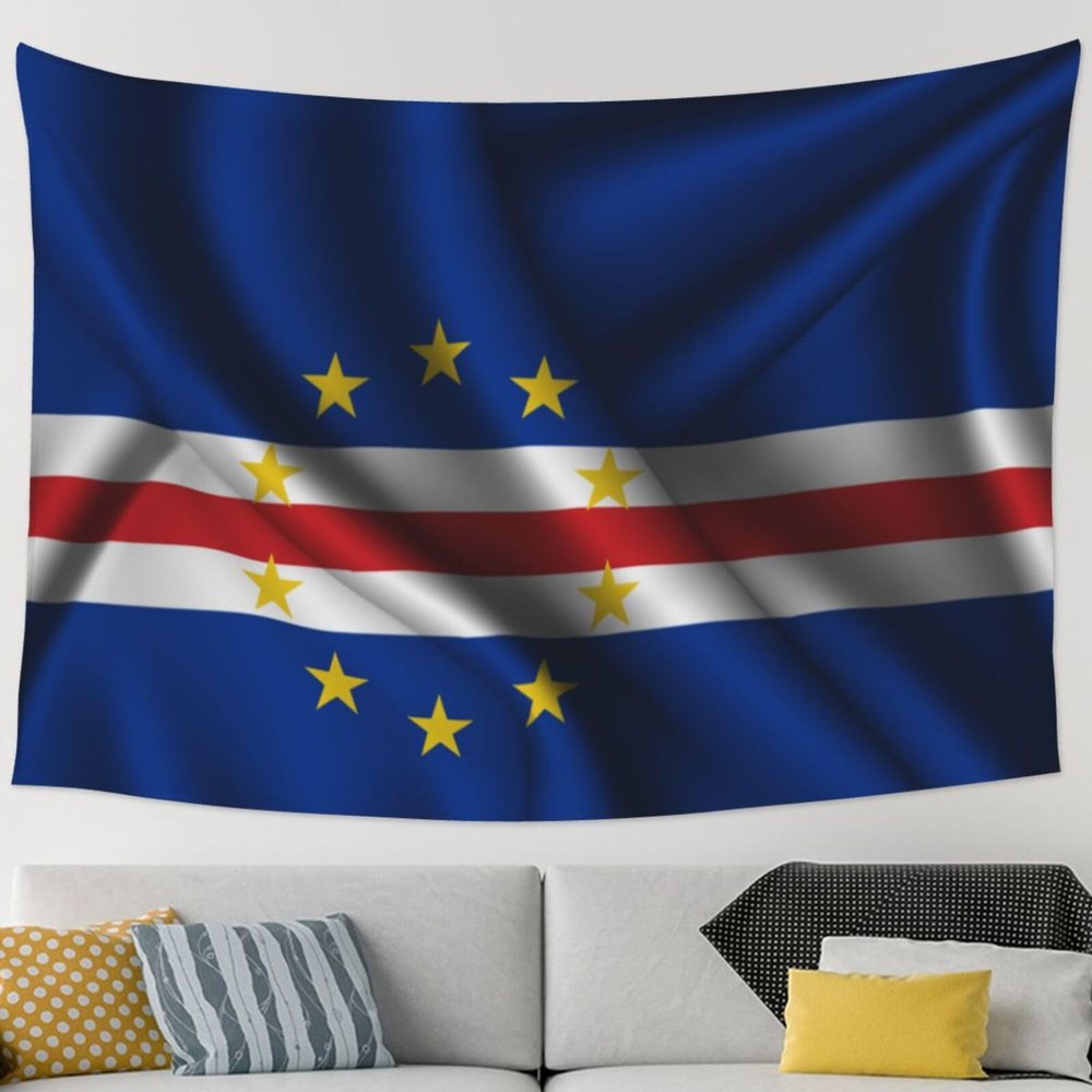KOSPOGO Silk Style Flag Of Cape Verde Tapestry Wall Hanging 90x60 Inch Bedroom Living Room Home Party Banner Decoration Tapestries