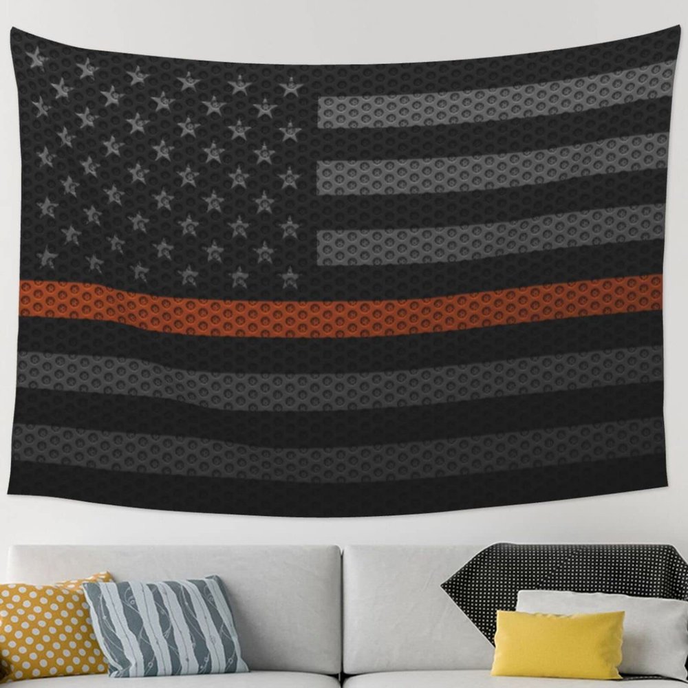 KOSPOGO Mesh Style United States Thin Orange Line Flag Tapestry Wall Hanging 90x60 Inch Bedroom Living Room Home Party Banner Decoration Tapestries