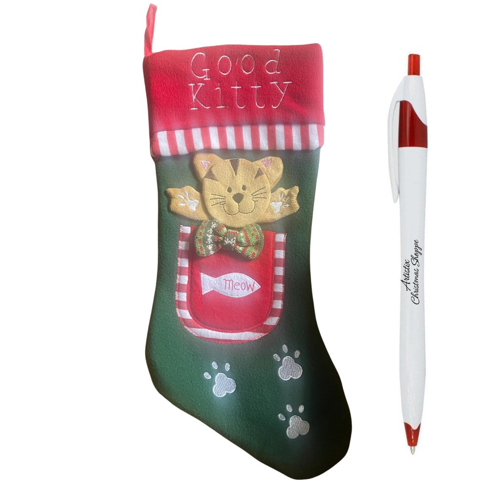 Artistix Christmas Shoppe Pet Christmas Stocking Variations for Dog or Cat Bundle with Pen (Good Kitty Cat)