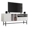 LeisureMod Rochester Mid-Century Modern Rectangular TV Stand with Enclosed Storage and Powder Coated Iron Legs for Living Room and Bedroom, White view 1
