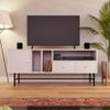 LeisureMod Rochester Mid-Century Modern Rectangular TV Stand with Enclosed Storage and Powder Coated Iron Legs for Living Room and Bedroom, White view 2