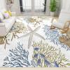 WILARE Large Area Rugs 7x10ft, Coastal Nautical Beach Ocean Themed Kids Rugs, Starfish Coral Seashell Print Rug Non-Slip Fun Gifts for Kids, for Living Room Kids Bedroom Playroom Nursery view 1