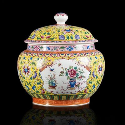 Handmade Chinese Porcelain Flower Vase Porcelain Round Decorative Jar with Lid Home Office Flower Vase Pocelain Glossy Vase for Table Mantle Fireplace Centerpieces (Color : A-W31xH29cm)
