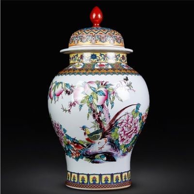 Antique Style Home Decorative Retro Blue and White Porcelain Flowers Ceramic Blue and White Ginger Jar Ceramic Chinoiserie Decorative Jars for Home Office Flower Vase Pocelain Glossy Vase (Color : B-