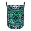 Blue and green geometric Laundry Basket with Handle Waterproof Laundry Hamper Portable Circular Dirty Clothes Hamper Foldable Storage Basket Lightweight Organizer Basket for Bathroom Bedroom view 2