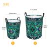 Blue and green geometric Laundry Basket with Handle Waterproof Laundry Hamper Portable Circular Dirty Clothes Hamper Foldable Storage Basket Lightweight Organizer Basket for Bathroom Bedroom view 3