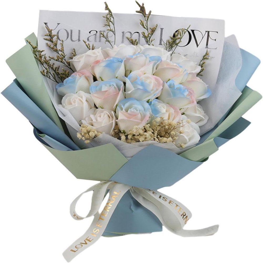 Lindagary Valentine' s Day Artificial Flowers Bouquet Simulated Soap Flower Bouquet Fake Flower Bouquet for Valentine' s Day Wedding Birthday Anniversary Party Favor Supply - Style B