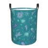 Aqua blue space pattern Laundry Basket with Handle Waterproof Laundry Hamper Portable Circular Dirty Clothes Hamper Foldable Storage Basket Lightweight Organizer Basket for Bathroom Bedroom view 2