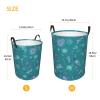 Aqua blue space pattern Laundry Basket with Handle Waterproof Laundry Hamper Portable Circular Dirty Clothes Hamper Foldable Storage Basket Lightweight Organizer Basket for Bathroom Bedroom view 3