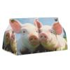 Lovely Pig Grass Tissue Box Cover, PU Leather Rectangular Tissue Box Case Organizer Holder Vanity Dresser Night Stand Table Countertop Home Office Car 7.7X4.7X4.3'' view 1
