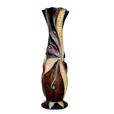 POPGRAT 47'' Extra Tall Floor Vase, Huge Solid Wood Decorative Floor Vases with Wide Mouth Opening, Handmade Tall Corner Vase for Floor, Home Decor, Living Room, Bedroom Outdoor Pampas Grass