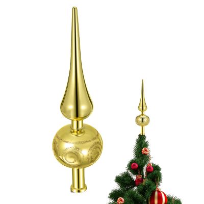 VOSAREA 1PC Christmas Tree Topper Vintage Plastic Xmas Finals Glitter Metallic Tree Topper Spherical Treetop Ornament Holiday Decorations (Golden)