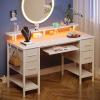 Seventable Computer Desk 55.1" with LED Lights & Power Outlets, Home Office Desk with 4 Drawers, Writing Desk with Keyboard Tray, Study Table with Monitor Stand, Work for Home Office, White view 2