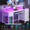 Seventable Computer Desk 55.1" with LED Lights & Power Outlets, Home Office Desk with 4 Drawers, Writing Desk with Keyboard Tray, Study Table with Monitor Stand, Work for Home Office, White view 4