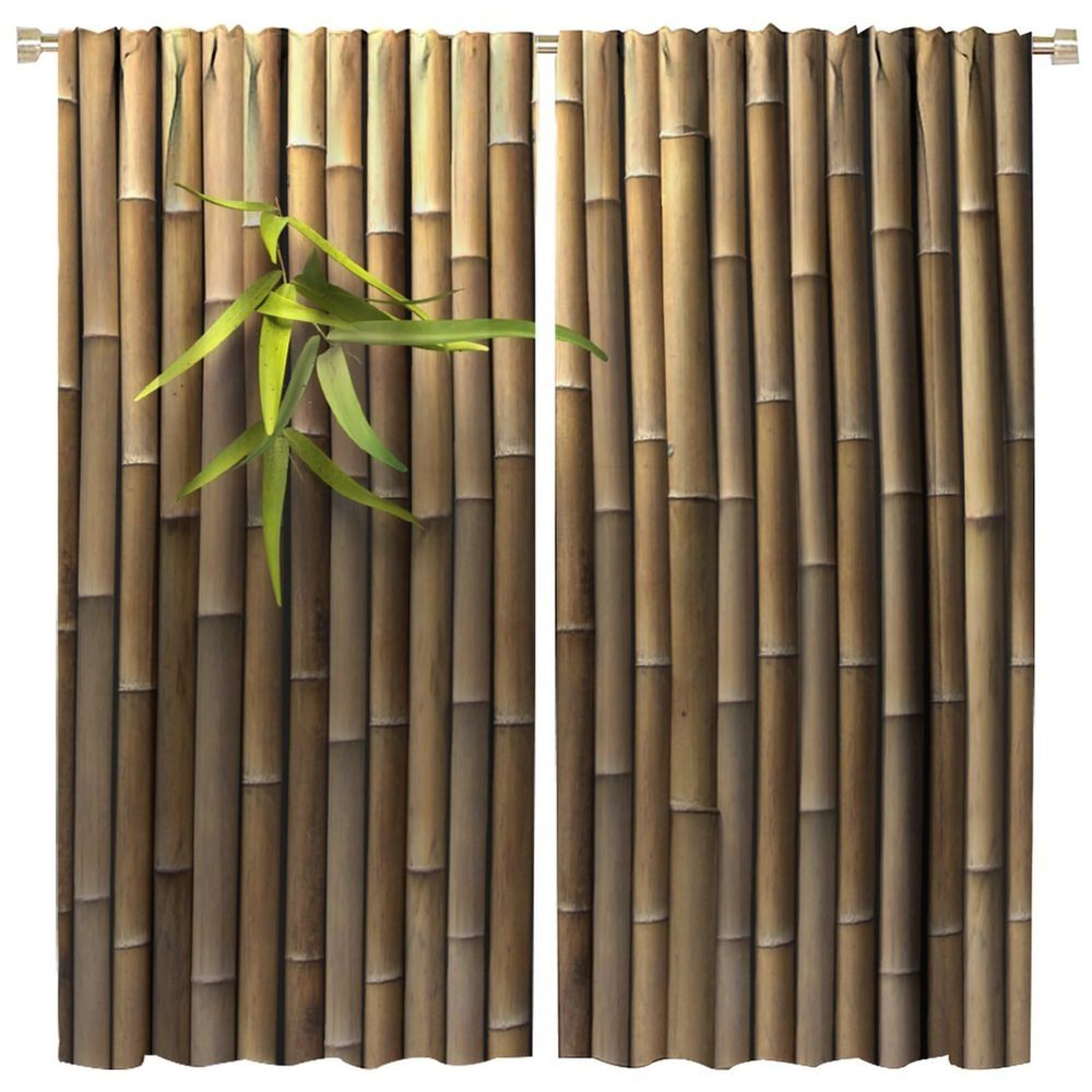 Bamboo 3D Printed Outdoor Curtain Zen Japanese Nature Thermal Insulated Room Darkening Curtains for Living Room Bedroom Drapes 2 Panels 42x45 Inch