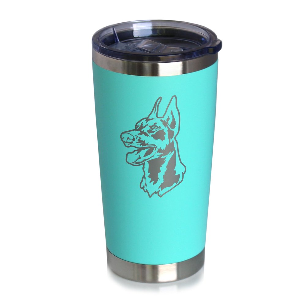 Bevvee Doberman Face - Insulated Coffee Tumbler Cup with Sliding Lid - Stainless Steel Travel Mug - Doberman Dog Gifts for Women and Men - Teal