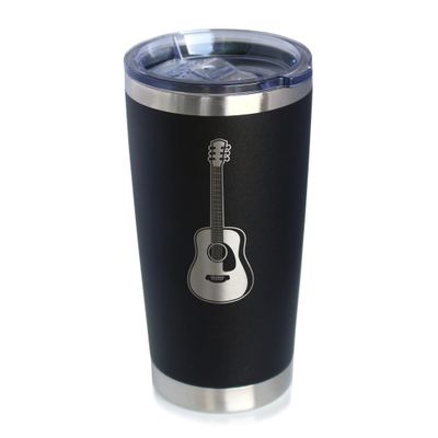 Acoustic Guitar - Insulated Coffee Tumbler Cup with Sliding Lid - Stainless Steel Travel Mug - Guitarist Gifts for Women and Men Musicians - Black
