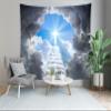 Loccor Cross Tapestry Stairway to Heaven Tapestry Wall Hanging Heaven Clouds Holy Jesus Cross Wall Hanging Religous Church Decor Home Bedroom,Living Room Artistic Decor 70L x 47W view 3
