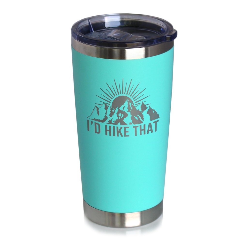 Bevvee I'd Hike That - Insulated Coffee Tumbler Cup with Sliding Lid - Stainless Steel Travel Mug - Cool Hiking Gifts for Hikers - Teal