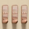 Indian Shelf Boho Decorative Wood Adhesive Wall Hooks for Hanging Coats, Keys, Leash, Hat, Towel Holder, Cute Sticky Key Holder, White Brown Western Wall Dcor (3 Hooks 6 Strips) view 1
