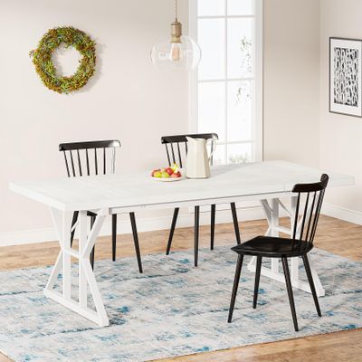 Tribesigns Farmhouse Dining Table for 6 People, 70.8-Inch Rectangular Wood Dining Table, Rustic Kitchen Table with Heavy Duty Metal Legs for Dining Room