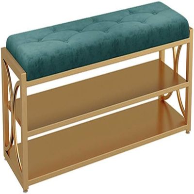 ELODEK Shoe Bench 8cm Sponge mats 2-Layer Storage Rack Metal Frame Indoor Bench for Hallway, Bedroom Load-Bearing 150kg (Size:80cm/31.5in,Color:Green)
