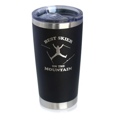 Best Skier On The Mountain - Insulated Coffee Tumbler Cup with Sliding Lid - Stainless Steel Travel Mug - Fun Skiing Gifts and Decor for Skiers - Black