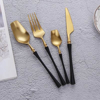 48 Pieces Gold-Black Silverware Set, Black-Gold Flatware Set, Food-Grade Stainless Steel Cutlery Set for 12, Tableware Eating Utensils, Small Waist Grip, Dishwasher Safe