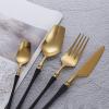 48 Pieces Gold-Black Silverware Set, Black-Gold Flatware Set, Food-Grade Stainless Steel Cutlery Set for 12, Tableware Eating Utensils, Small Waist Grip, Dishwasher Safe view 2