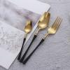 48 Pieces Gold-Black Silverware Set, Black-Gold Flatware Set, Food-Grade Stainless Steel Cutlery Set for 12, Tableware Eating Utensils, Small Waist Grip, Dishwasher Safe view 3
