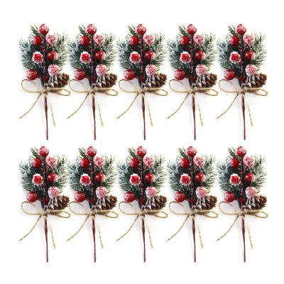 10pcs Christmas Pendant Articifial Red Berry Pine Needles Twig Christmas Tree Decoration Gift Packing Floral Picks Branches (Color : A5)