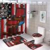 FBMLBRB Brebasf Rustic Barbershop American Flag 4 Pcs Waterproof Shower Curtain Set,Retro 70s80s Salon Barber Haircut Theme with Waterproof Toilet Cover Shower Mat Rugs view 1