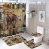 Brebasf Rustic Cabin Hunting Theme Elk 4 Pieces Shower Curtain Set, Vintage Fall Forest Animal Bear Deer Non-Slip Rugs Toilet Lid Cover Bath Mat and Bathroom Curtain view 1