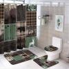 FBMLBRB Brebasf Cabin Hunting Theme Deer 4 Pcs Waterproof Shower Curtain Set,Rustic Plaid Arrow Wood Boards Forest Animal Bear with Waterproof Toilet Cover Shower Mat Rugs view 1