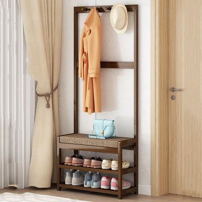 XRRJFYH Shoe Bench with Coat Rack, Bamboo Shoe Rack Bench, Small Shoe Storage Bench, Entryway Bench with Shoe Storage, Shoe Organizer Bench (Size : 60cm/23.6in)