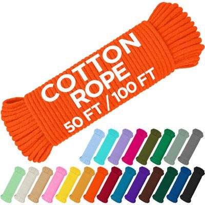 TECEUM Cotton Rope 3/16 (5 mm)  100 FT  Strong All-Purpose Braided Rope  Natural Cotton  for Crafting, amping, Clothes Line, DIY, Indoor & Outdoor Use  Orange