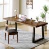 SXXjiaju Solid Wood Desk 55 inches, Home Office Computer Desk Wooden Rustic Writing Desk Metal Modern Simple Design Executive Real Wood Desk(Dark Brown) view 1