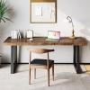 SXXjiaju Solid Wood Desk 55 inches, Home Office Computer Desk Wooden Rustic Writing Desk Metal Modern Simple Design Executive Real Wood Desk(Dark Brown) view 3
