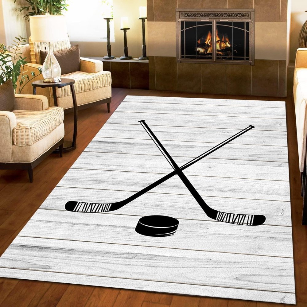 ERAYNA Hockey Hockey Sport Area Rugs, Ice Hockey Player Ice Speed Indoor Non-Slip Kids Rug, Upholstery Rug with Non-Slip Backing for Kids Boys Girls Bedroom Living Room Dining Room Study 5ftx6ft