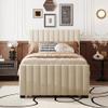 CITYLIGHT Velvet Upholstered Twin Bed with Trundle Bed Under Twin Size Platform Bed with Headboard for Kids' Bedrooms, Space-Saving Design, No Box Spring Required, Beige view 3