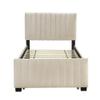 CITYLIGHT Velvet Upholstered Twin Bed with Trundle Bed Under Twin Size Platform Bed with Headboard for Kids' Bedrooms, Space-Saving Design, No Box Spring Required, Beige view 4
