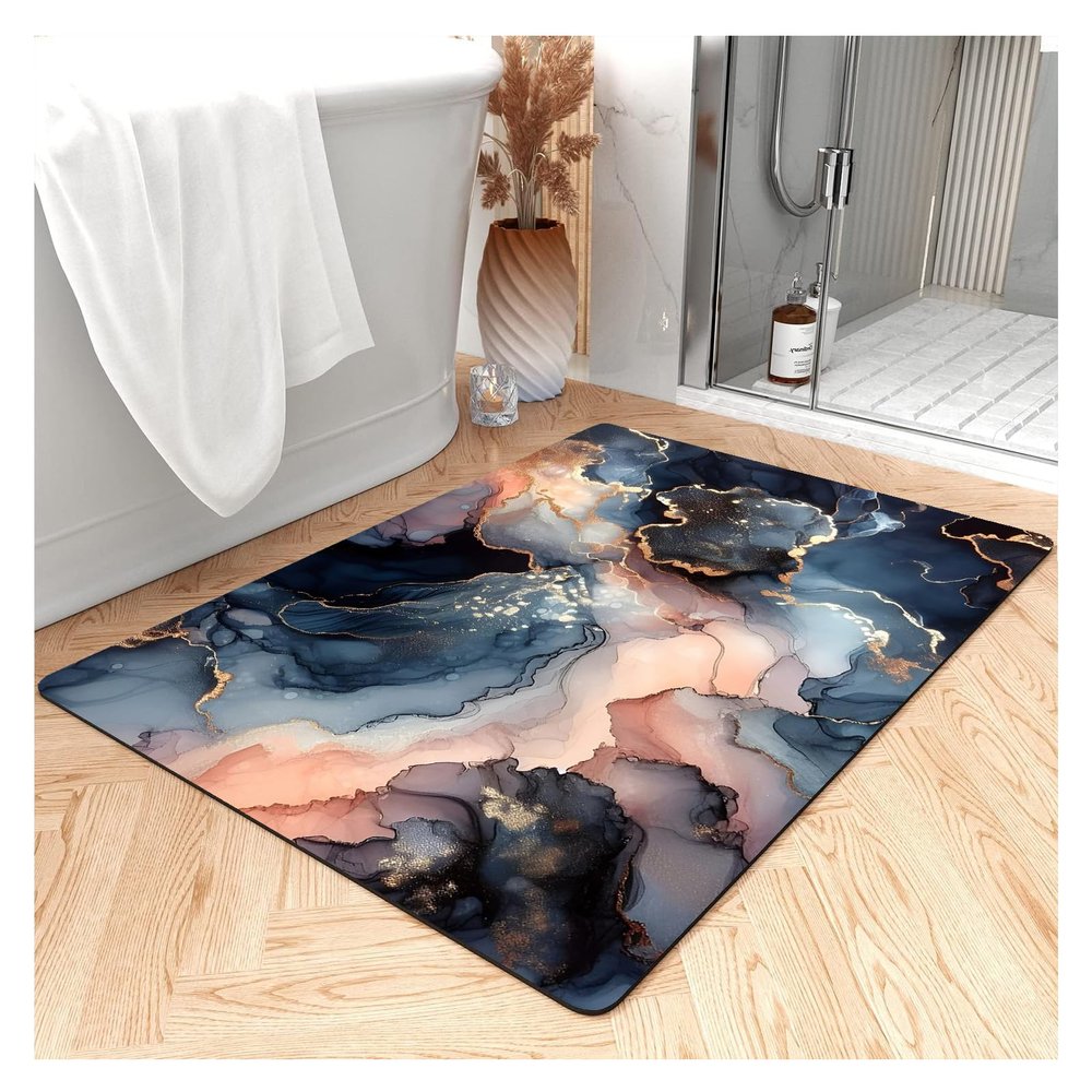 Absorbent Bath Mat, Quick-Drying Bathroom Mats, Living Room Floor Mat, Rubber Non-Slip Bottom, Easy to Clean Bathroom Rugs, Simple Kitchen Doormat (Rectangle Dark Grayish Blue,1.5x2.5ft/18x30in)