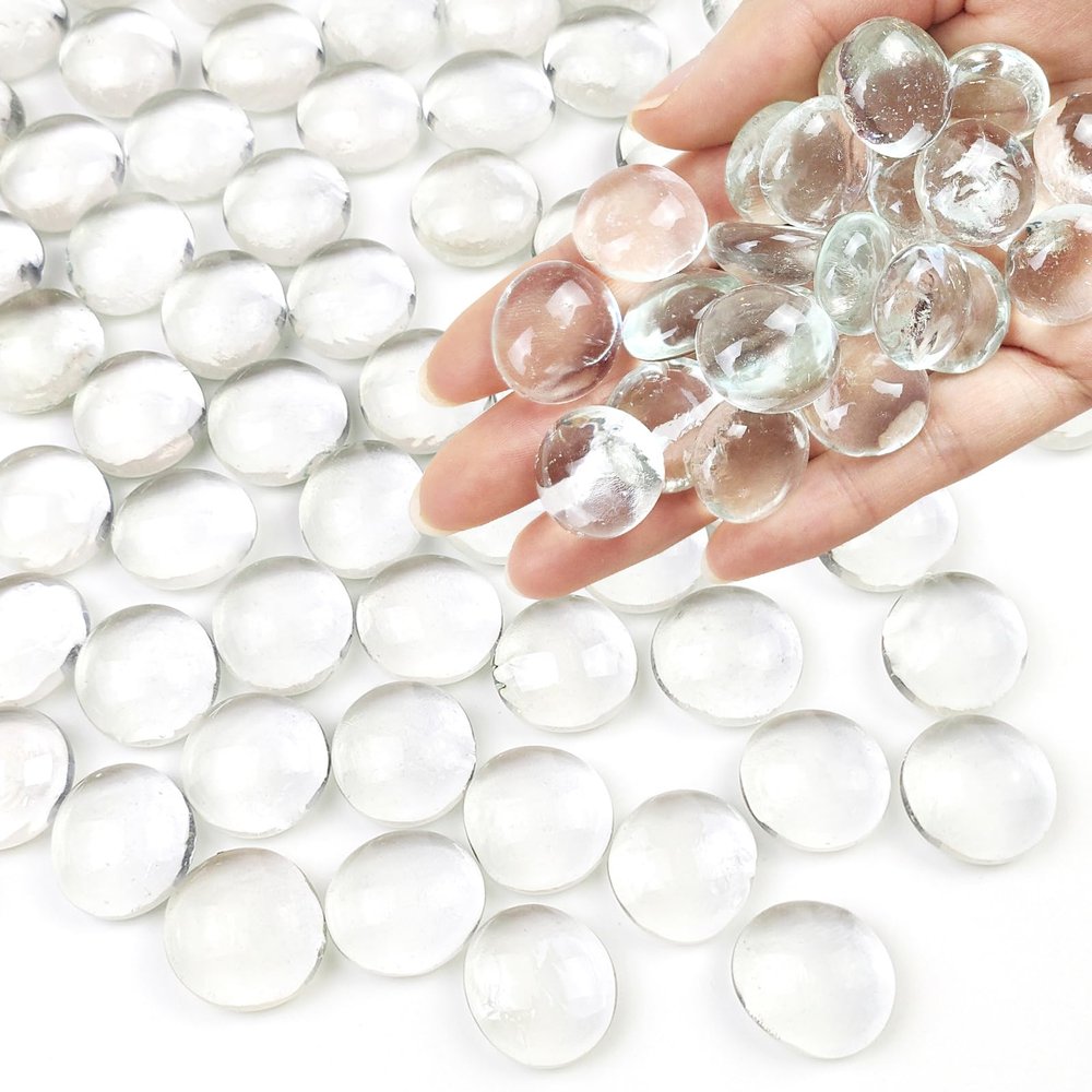 FANTIAN 5Lb Clear Glass Pebbles, Flat Glass Marbles, Decorative Glass Gem Stones for Vase Fish Tank Fountains Crafts Centerpieces Fire Pit and Home Decor