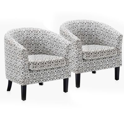 BELLEZE Accent Barrel Chair Set of 2, Linen Round Chair Club Tub Sofa Corner Chair with Flared Legs and Cozy Soft Padding for Living Room Bedroom Waiting Room - White & Brown