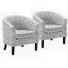 BELLEZE Accent Barrel Chair Set of 2, Linen Round Chair Club Tub Sofa Corner Chair with Flared Legs and Cozy Soft Padding for Living Room Bedroom Waiting Room - White & Brown view 1