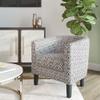 BELLEZE Accent Barrel Chair Set of 2, Linen Round Chair Club Tub Sofa Corner Chair with Flared Legs and Cozy Soft Padding for Living Room Bedroom Waiting Room - White & Brown view 2