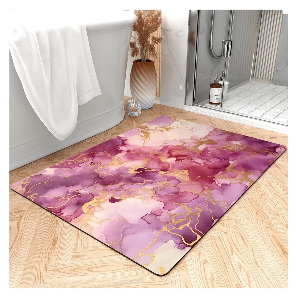 Diatomaceous Earth Bath Mat, Modern Marble Texture Rectangle Soft Wrinkle Free Bathroom Floor Rugs Non-Slip Volume Super Absorbent Fast Drying for Bathroom Kitchen Door Mat(3x4ft/36x48in/90x120cm)