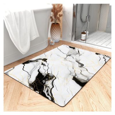Diatomaceous Earth Bath Mat Bathtub Mat Fast Drying Non-Slip Shower Mat Bath Thin Mat Super Absorbent Washable Bathroom Floor Mat, Black and White Marble Texture, Rectangle 3x6ft/36x72in/90x180cm